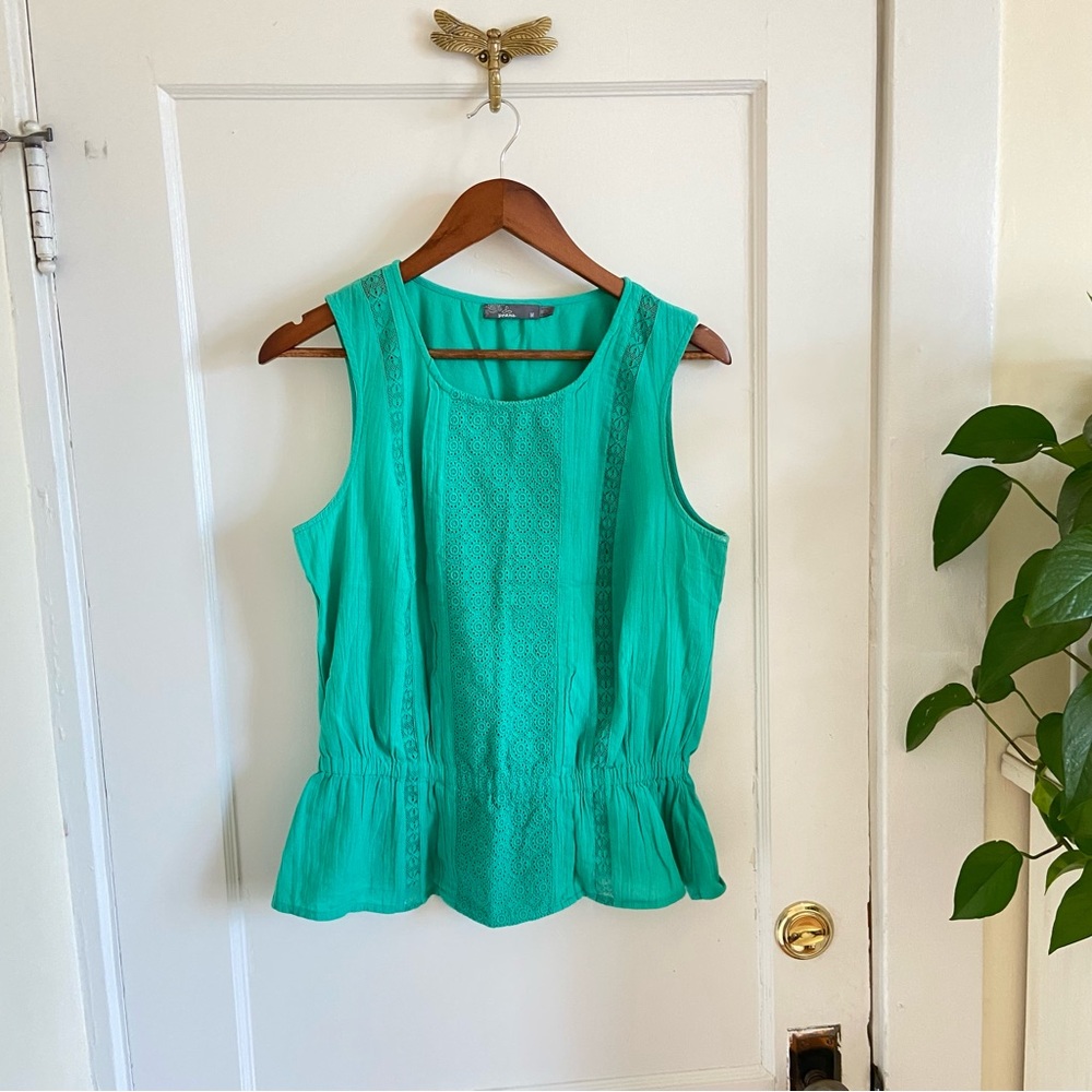 Prana Green Sleeveless‎ Top with Lace and Elastic Waist Medium